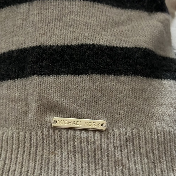 MICHAEL Michael Kors tan gray stripes turtle neck wool alpaca blend sweater M - Picture 8 of 10